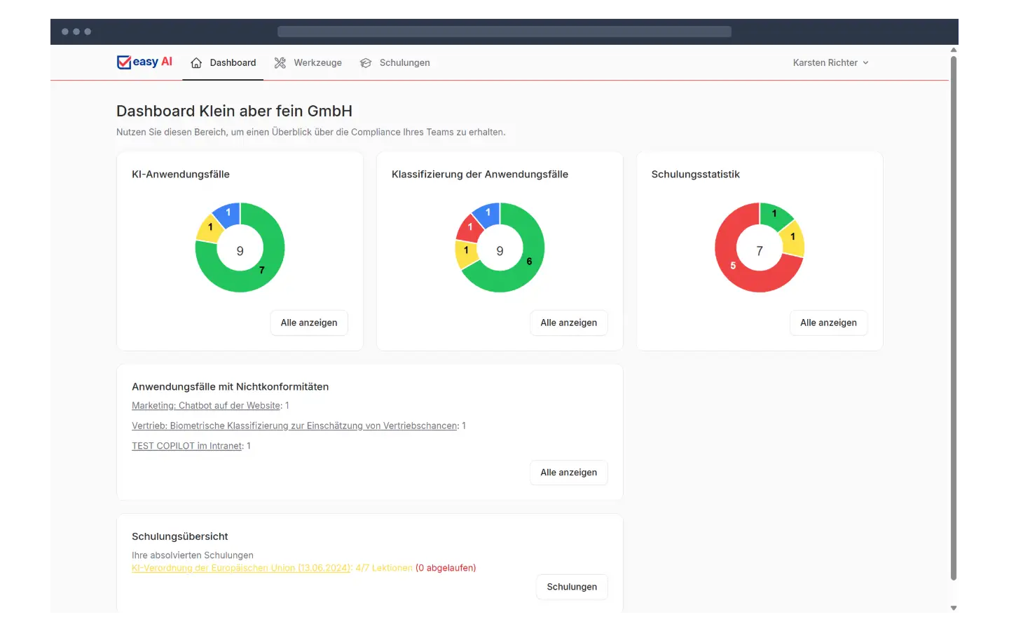 easy AI Dashboard – Übersicht aller KI-Systeme